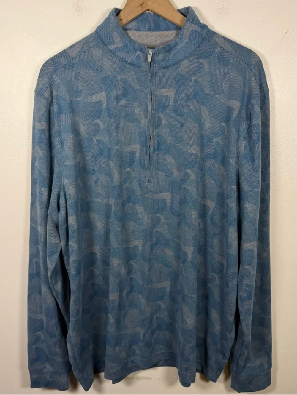 Johnnie-o Dowell Performance Fleece Camo 1/4 Zip Sweatshirt Mens Size XL Blue